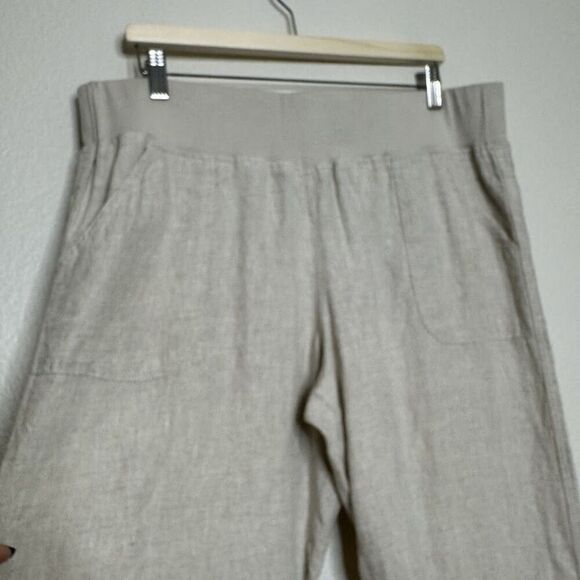 Allen Allen Linen Pants XL Cropped Capri Beige Pull On Wide Leg Casual Beach - Picture 1 of 11